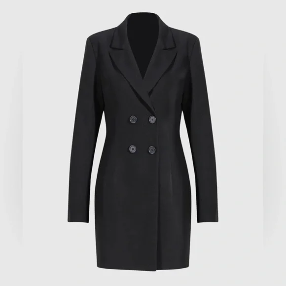 Black Double-Breasted Women's BLAZER Dress/sheer pleated midi Skirt size L NWT - Picture 10 of 16